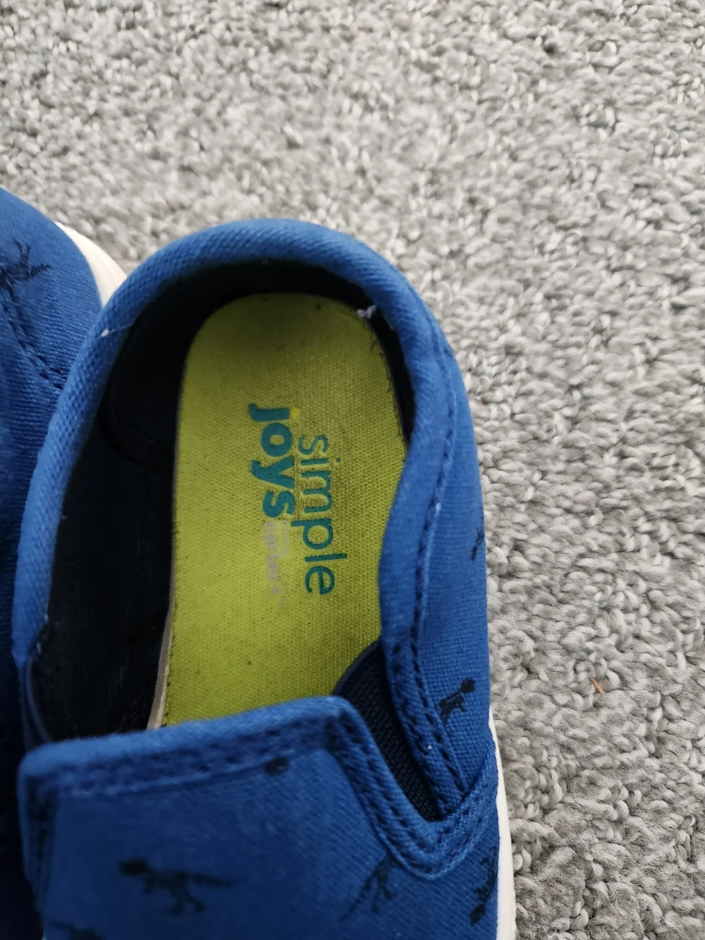 Blue Canvas Slip-On Sneakers with Black Dinosaur Print Size 8